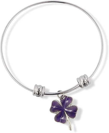 Four Leaf Clover with Purple Tint Fancy Charm Bangle