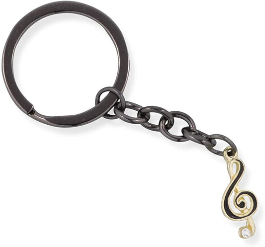 Emerald Park Jewelry Treble Clef Music Symbol Black on Gold Colour Charm Keychain