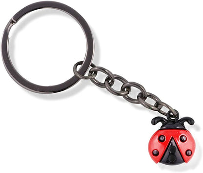Ladybug Black and Red with Four Black Dots No Legs and Two Antenna Charm Keychain