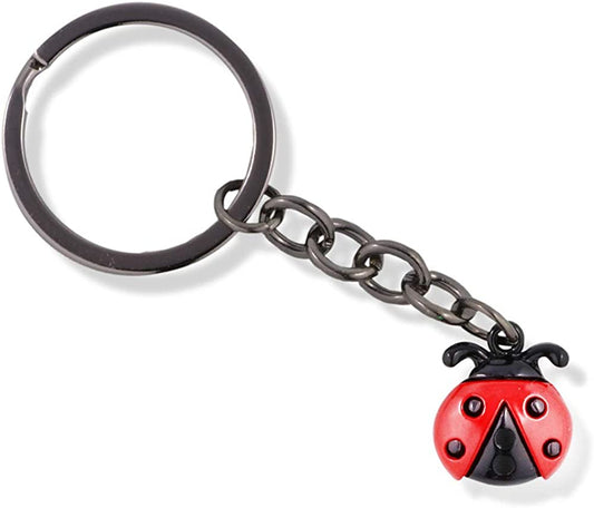 Ladybug Black and Red with Four Black Dots No Legs and Two Antenna Charm Keychain