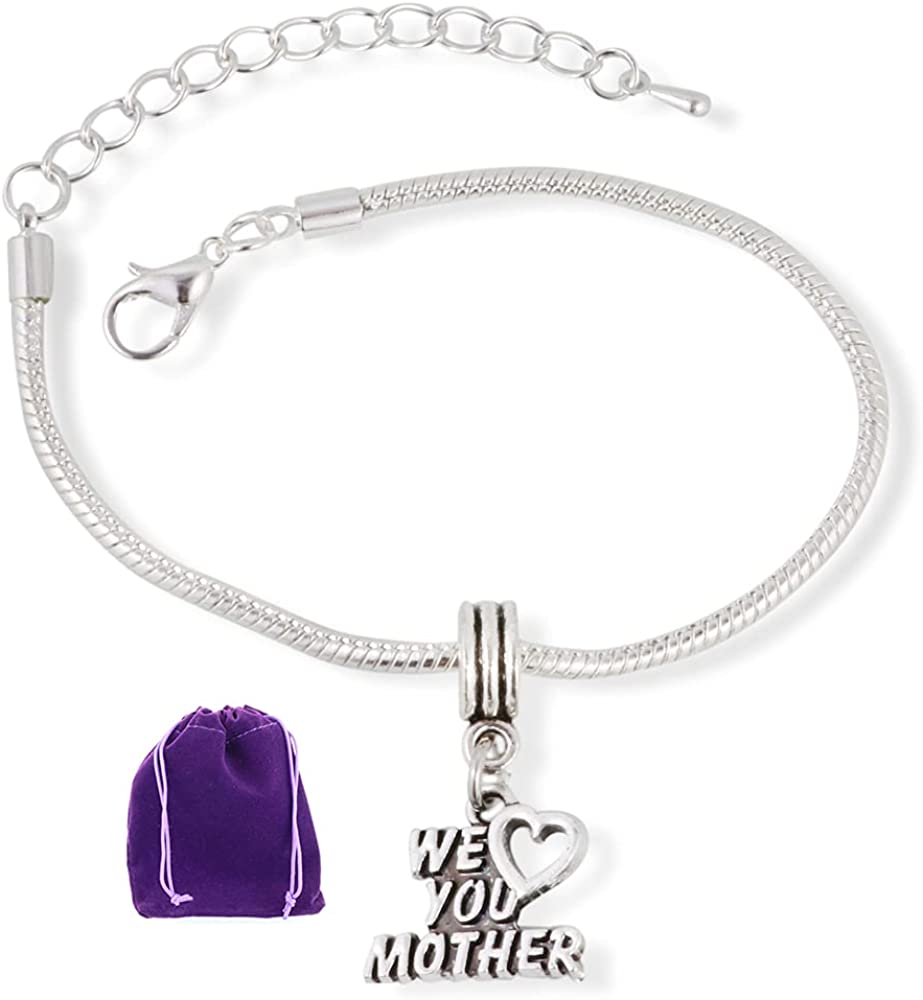 We ( Heart ) Love You Mother Snake Chain Charm Bracelet