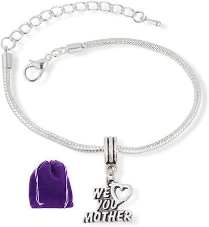 We ( Heart ) Love You Mother Snake Chain Charm Bracelet