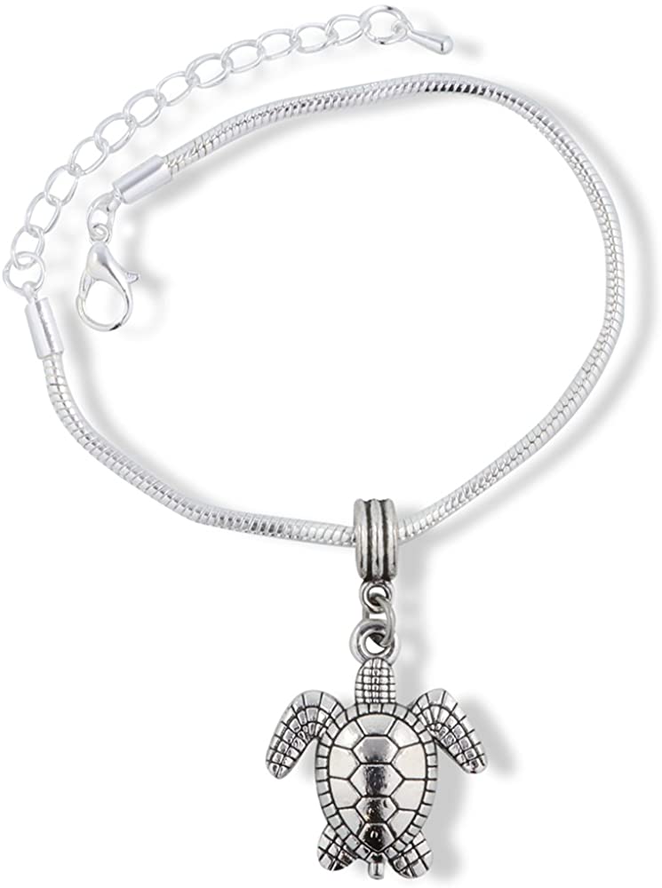 Large Sea Turtle 2 Snake Chain Charm Bracelet