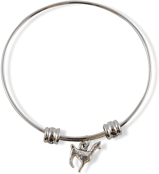 Llama Gifts for Women | A Great Llama Gift a Llama Charm on a Stainless Steel Bangle Bracelet also Great Llama Gifts for Men and Llama Themed Gifts for Women because Llama Jewelry is Fun for Everyone