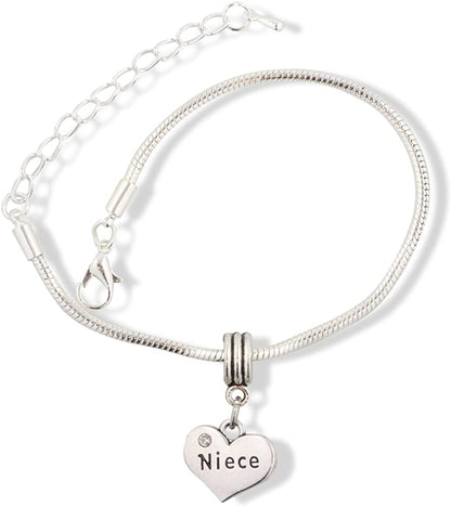 EPJ Niece on a Heart with Rhinestone Snake Chain Charm Bracelet