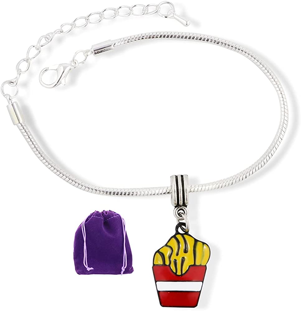 French Fries Bracelet | Food Charm Stainless Steel Snake Chain Charm Bracelet