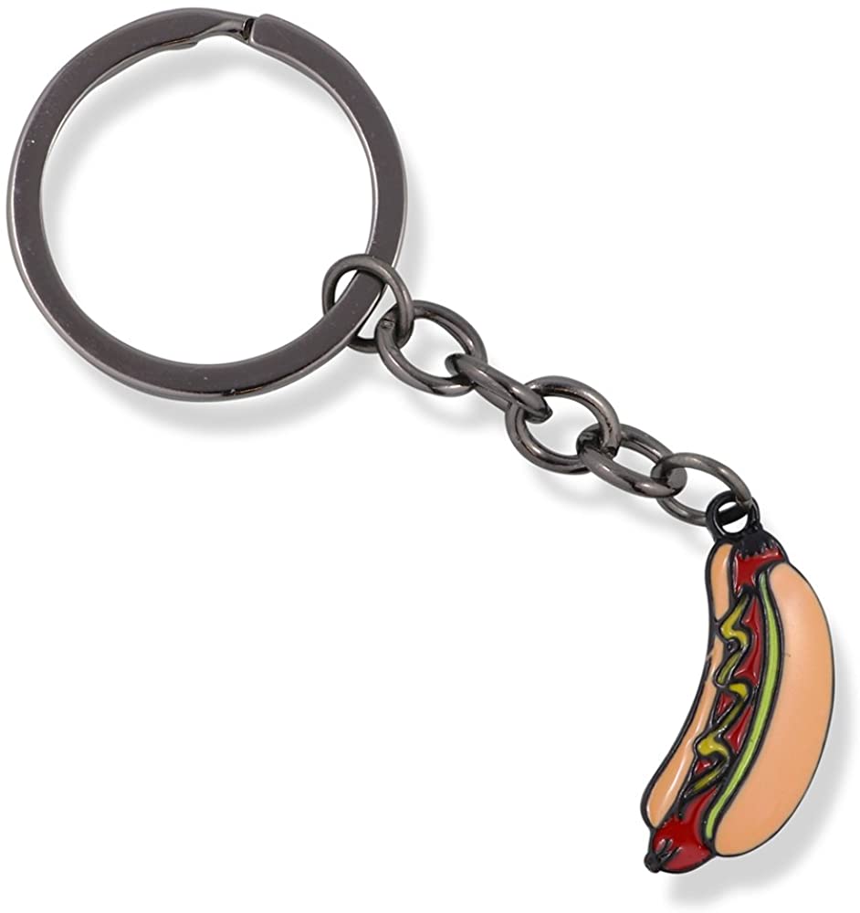 Hot Dogs Keychain | Food Keychain or Funny Keychain that shows a Hot Dog Keychain with Condiments is a Great Gift for Men oe Women who Love a Novelty Keychain or Weird Keychain or Mini Food Keychain