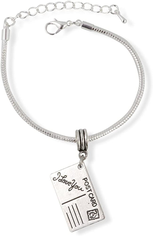 Emerald Park Jewelry Post Card I Love You Snake Chain Charm Bracelet