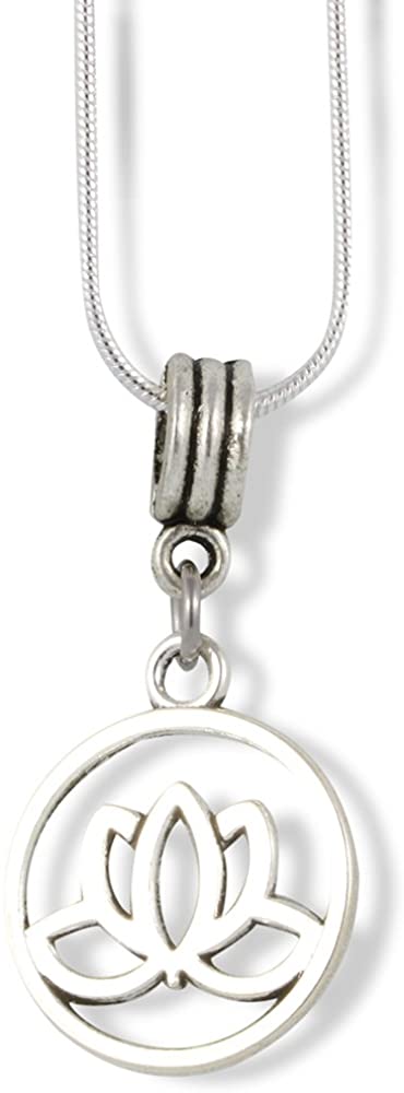 Emerald Park Jewelry Lotus Necklace | Lotus Flower in a Circle Charm Snake Chain Pendant