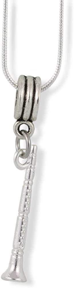 Clarinet Necklace | Pendant Music Jewelry Silver Plated Snake Chain Woodwind Gift for Women Men Woodwind Instrument Players and Teachers