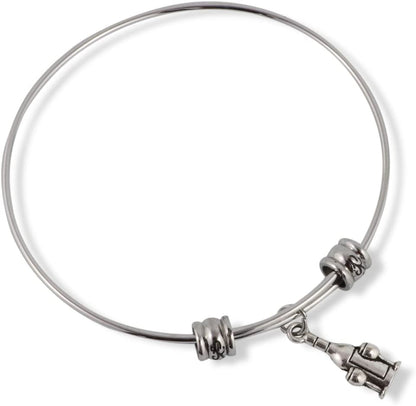 Emerald Park Jewelry Wine Bottle with Two Wine Glasses Fancy Charm Bangle