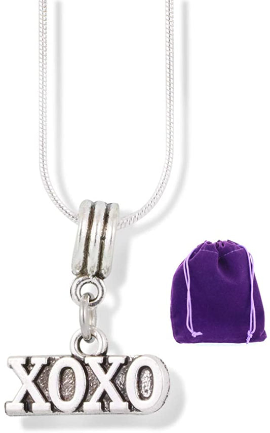 Kisses and Hugs Necklace | XOXO Text Charm Snake Chain Pendant for Girlfriend