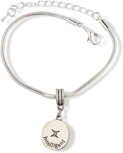 Gemini Astrology Sign Snake Chain Charm Bracelet