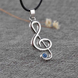 EPJ Treble Clef with Blue Rhinestone on Black Round Rope Necklace