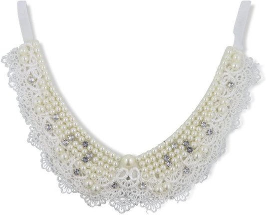 Emerald Park Jewelry Cream Coloured Faux Pearls with Rhinestones and Lace Straight Necklace