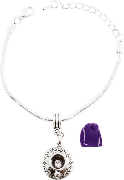 Tea Jewelry | Tea Cup and Saucer with Scrolls Stainless Steel Snake Chain Charm Bracelet
