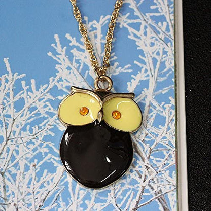 Black Owl with Yellow Eyes Charm Snake Chain Necklace