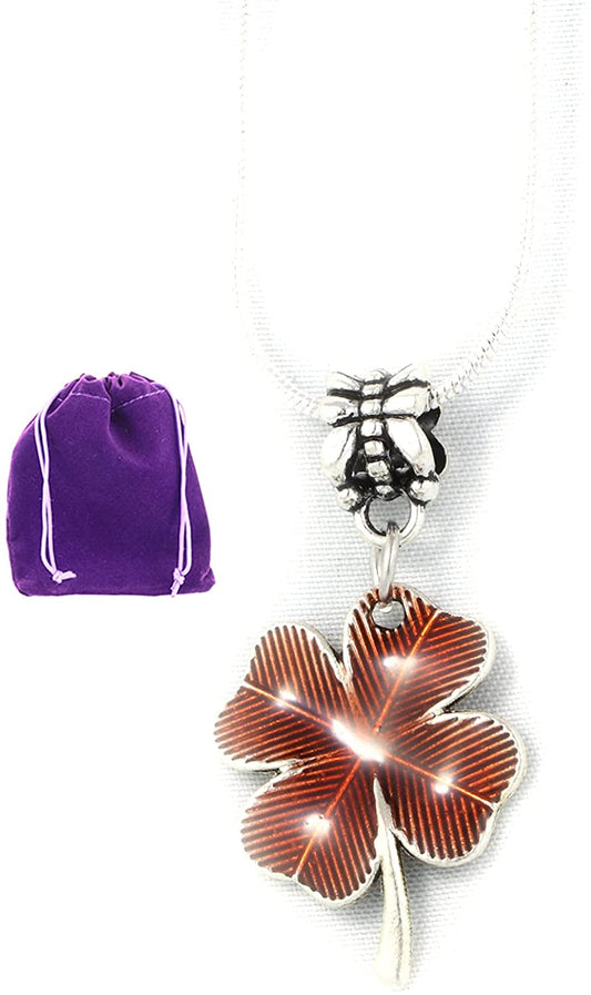 Emerald Park Jewelry Four Leaf Clover with Red Brown Tint Charm Snake Chain Necklace