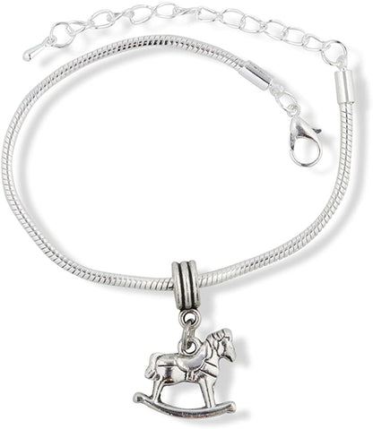 Emerald Park Jewelry Rocking Horse Realistic Snake Chain Charm Bracelet