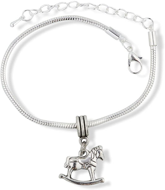 Emerald Park Jewelry Rocking Horse Realistic Snake Chain Charm Bracelet