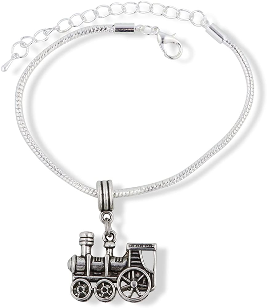 Train Charm | Steam Engine Train Stainless Steel Snake Chain Charm Bracelet