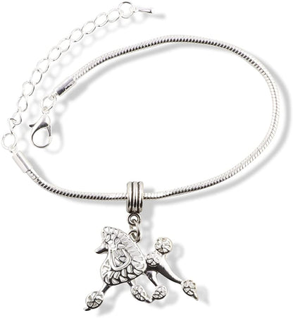EPJ Poodle Jewelry for Women | Poodle Dog Stainless Steel Snake Chain Charm Bracelet