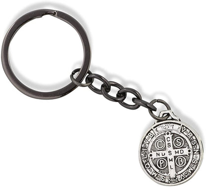 EPJ St Benedict Bracelet and Keychain | Medal San Benito Religious Jewelry Bracelet Bangle for Women Bundled with Keychain Charm Gifts Catholic Bracelet and Keychain for Women Men