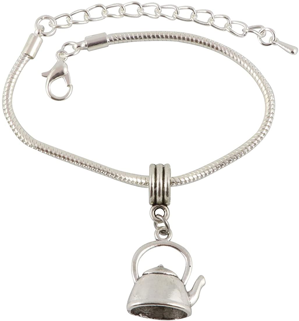 Hot Water Tea Kettle Snake Chain Charm Bracelet