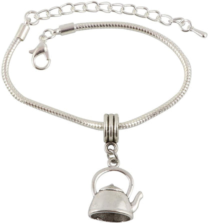 Hot Water Tea Kettle Snake Chain Charm Bracelet