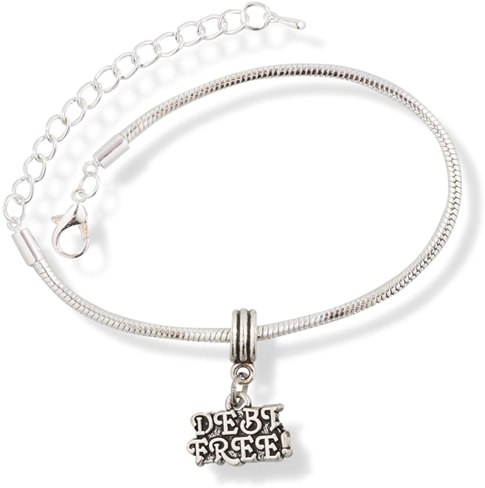 Debt Free Text Snake Chain Charm Bracelet