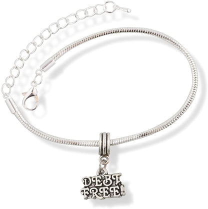 Debt Free Text Snake Chain Charm Bracelet