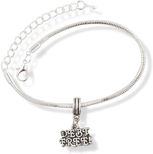 Debt Free Text Snake Chain Charm Bracelet