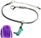 Dinosaur Bracelet | Velociraptor Stainless Steel Snake Chain Bracelet 100% Stainless Steel Snake Chain Bracelet