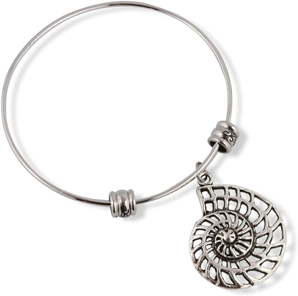 Emerald Park Jewelry Large Nautilus Sea Shell Outline Fancy Bangle