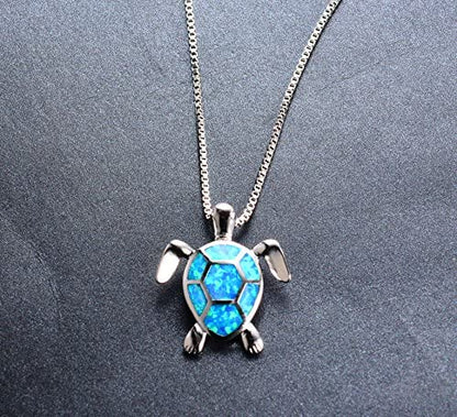 EPJ Turtle Silver with Vibrant Blue and Silver Coloured Shell on Box Chain Silver Necklace