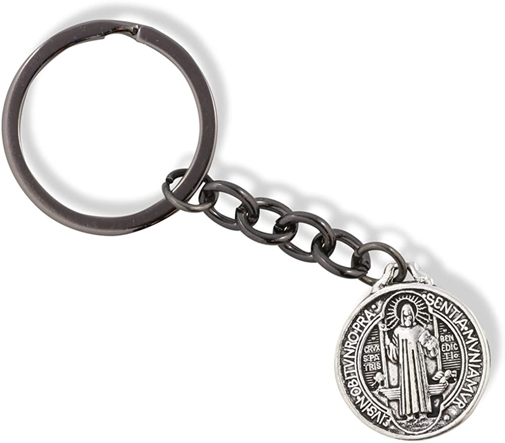 EPJ St Benedict Bracelet and Keychain | Medal San Benito Religious Jewelry Bracelet Bangle for Women Bundled with Keychain Charm Gifts Catholic Bracelet and Keychain for Women Men