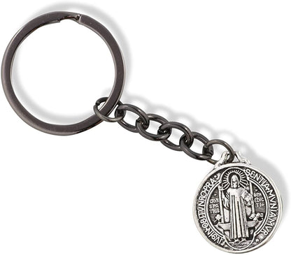 EPJ St Benedict Bracelet and Keychain | Medal San Benito Religious Jewelry Bracelet Bangle for Women Bundled with Keychain Charm Gifts Catholic Bracelet and Keychain for Women Men