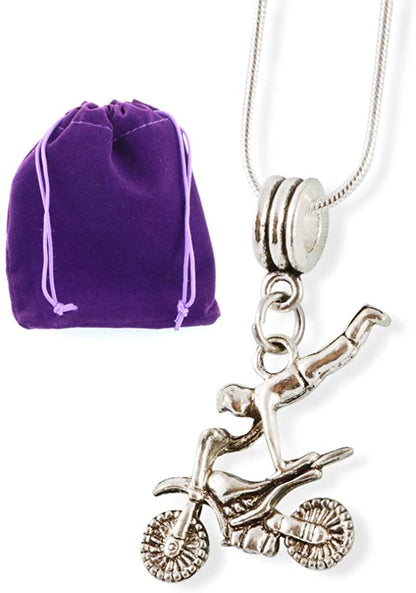 MotoCross Superman Necklace | Jump Pose Snake Chain Necklace 100% Stainless Steel Snake Chain