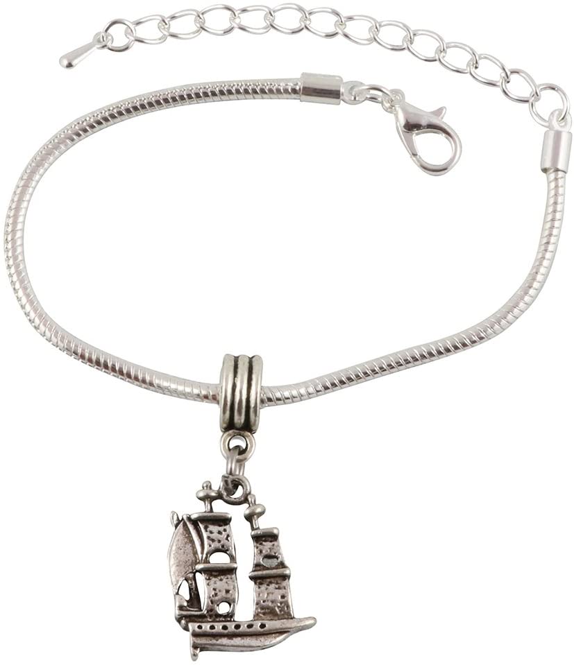 Emerald Park Jewelry Sailing Ship Snake Chain Charm Bracelet
