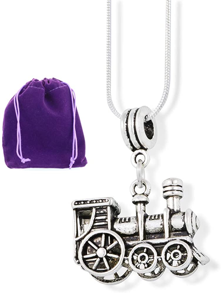 Train Charm Necklace | Train Pendant on a 22 inch Stainless Steel Snake Chain Necklace for Train Lover Gifts and Gifts for Train Lovers Great for Train Party Favors and Train Birthday Decorations