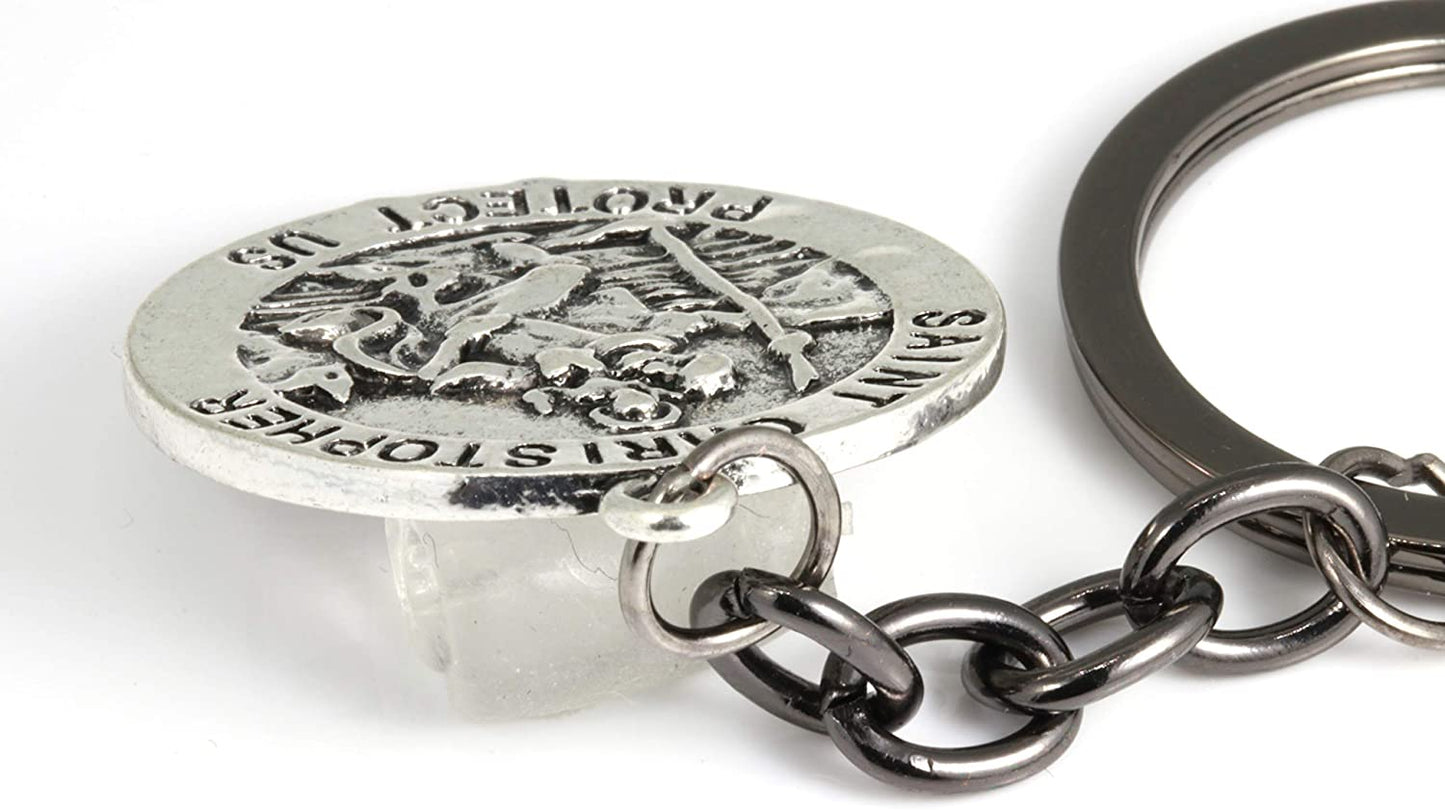 Emerald Park Jewelry Saint Christopher Protect Us Charm Keychain, Silver, Medium