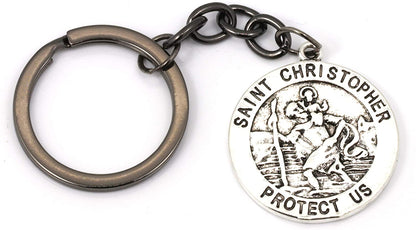Emerald Park Jewelry Saint Christopher Protect Us Charm Keychain, Silver, Medium