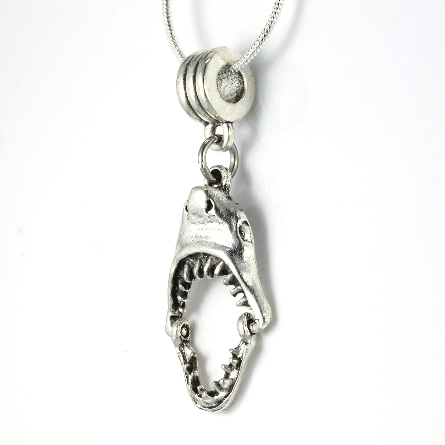 Shark Tooth Necklace | Shark Necklace on a 22 inch Stainless Steel Chain a Shark Jaw Charm on a Shark Tooth Necklace for Men and Women with Moveable Jaw Shark Charm with Shark Teeth for Biting Action