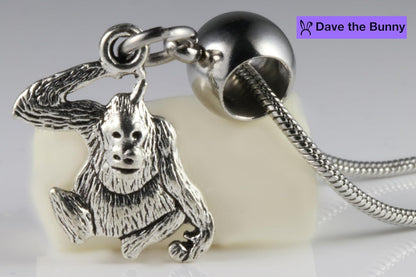 Dave The Bunny Orangatang Necklace - Funky Monkey Animal Jewelry: Elegant Animal Necklace with Monkey Stuff Stainless Steel Snake Chain and Durable Alloy Charm of a Orangutan Monkey Gifts for Women