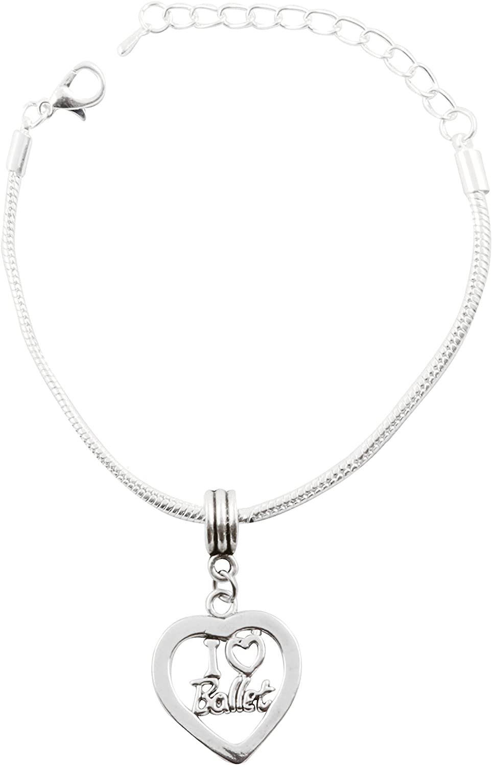 Emerald Park Jewelry I Heart Ballet Snake Chain Charm Bracelet