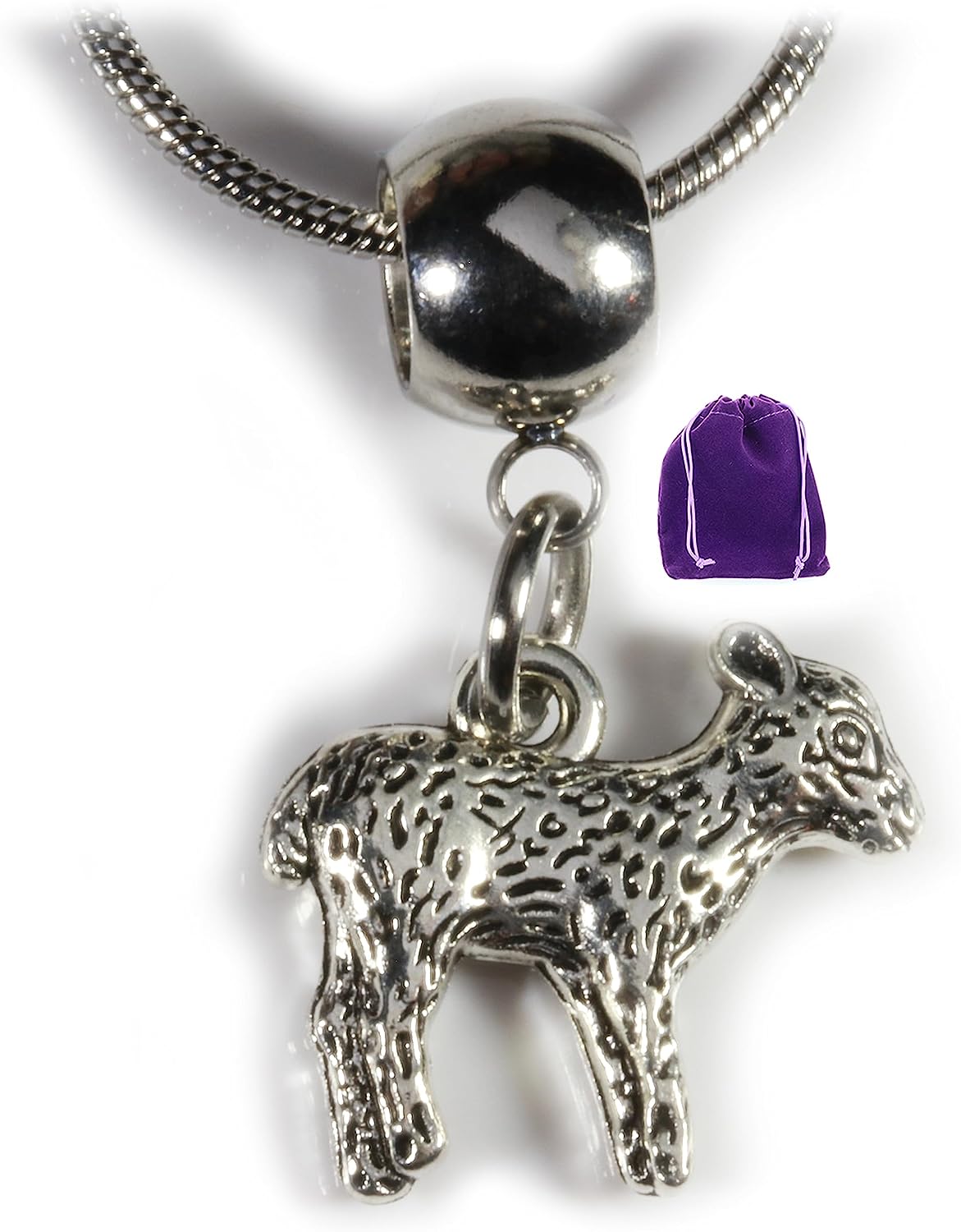 Dave The Bunny Lamb Necklace - Lamb Gifts for Women a Cute Little Lamb Charm or Sheep Charm on a Sheep Necklace or Sheep Jewelry 100% Stainless Steel Snake Chain Necklace