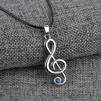 EPJ Treble Clef with Blue Rhinestone on Black Round Rope Necklace