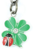Ladybug Gifts | Ladybug Key Chain of a Lady Bug on a Four Leaf Clover Lucky Keychain 1 inch diameter Black Key Chain with Black Chain to the Ladybug Charm on a Four Leaf Clover with Rhinestone Center