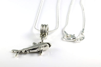 Shark Necklace | Great Shark Gifts for Shark Lovers on a Silver Plated Snake Chain Necklace with a nice Shark Charm of a Great White Shark this is Cool Shark Stuff and awesome Shark Necklaces
