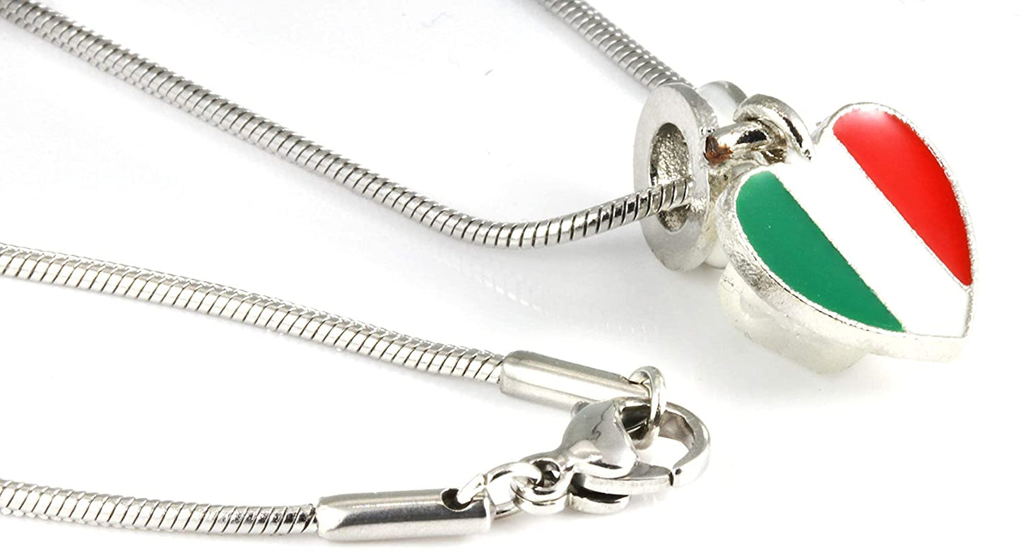 Italian Gifts | Italian Flag Necklace with an Italy Charm on a Snake Chain Italian Necklace a Great Italian Good Luck Charm or Italian Fashion for Women and Men makes Great Italy Party Favors or Gifts